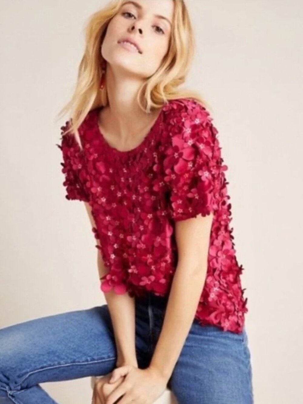 Anthro Varun Bahl Whimsigoth Fairy Rosemarie Textured Floral Blouse 2
